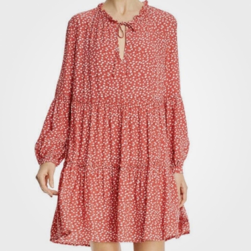 Rails Everly Carmine Daisies Shift Dress Red Ditsy Floral Long Sleeves Medium